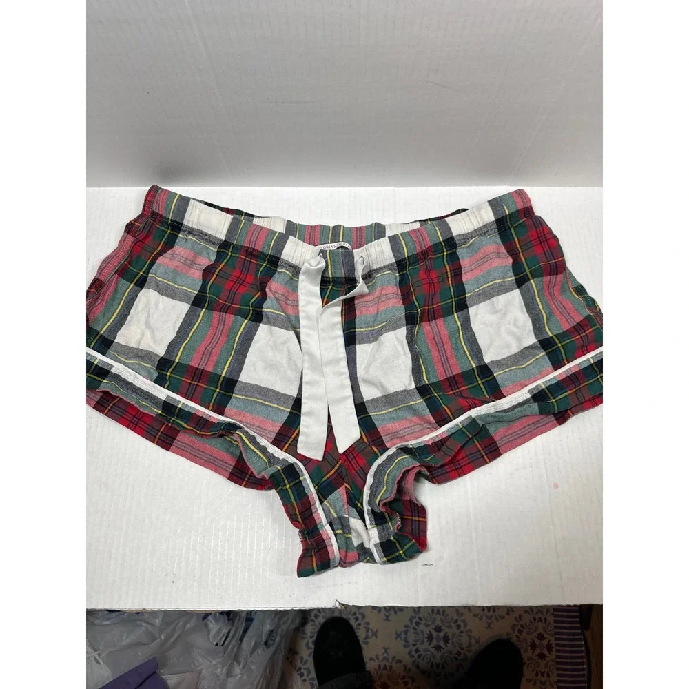 Victoria's Secret Plaid Red Green White Sleep Shorts High Rise‎ Womens Size XL